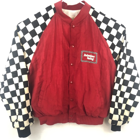 Budweiser | Jackets & Coats | Rare 7s Budweiser Racing Checkered Bomber ...